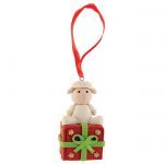 Clay Sheep With Gift Box Tree Decoration