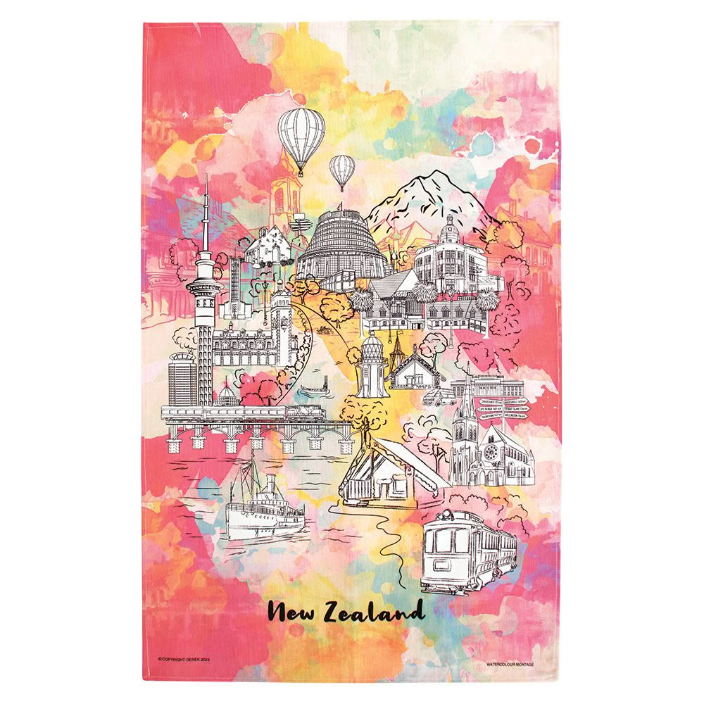 TT1020_WATERCOLOUR MONTAGE TEA TOWEL_Web Watercolour Montage Tea Towel - Image 1