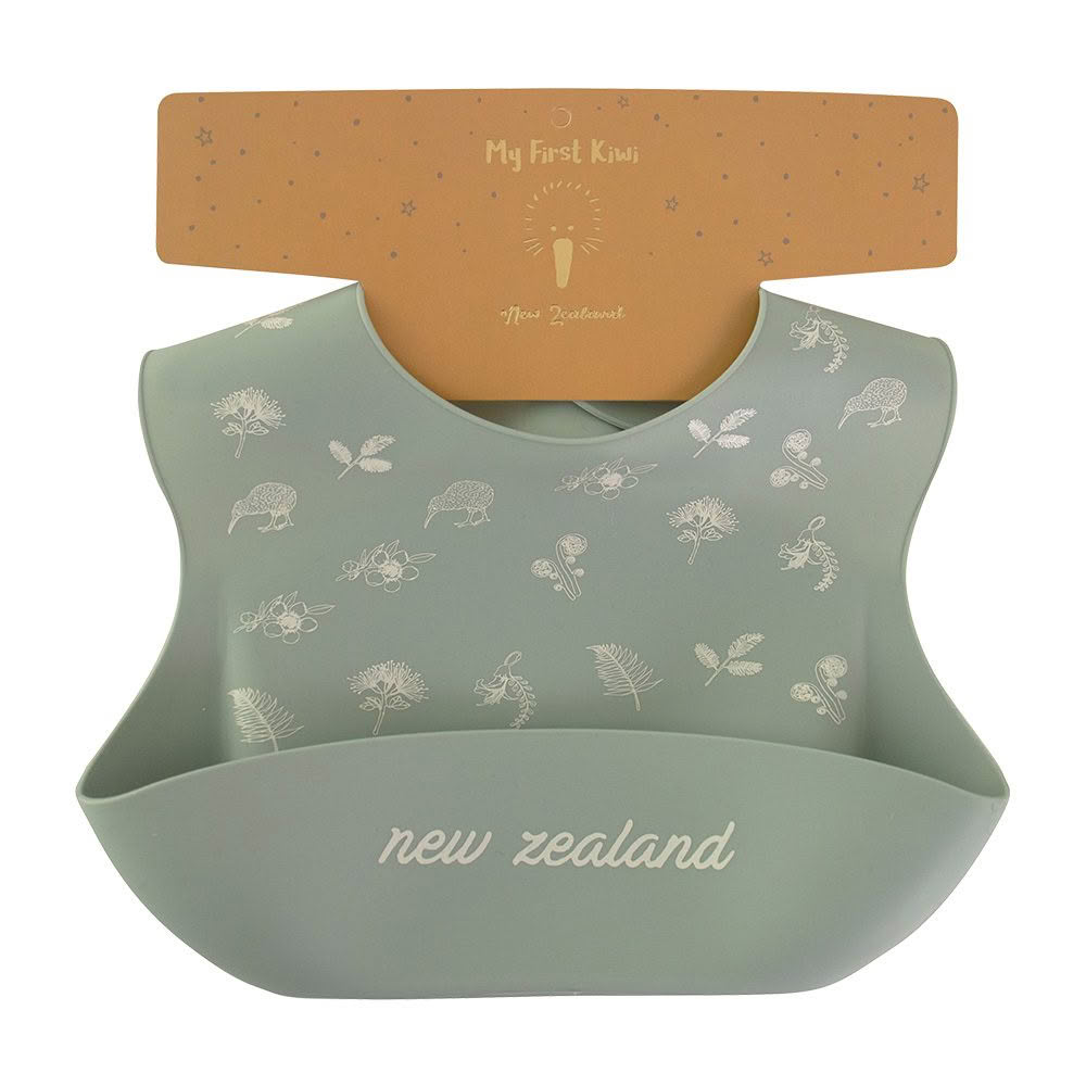 BB1035_Grey_Web Sketch Kiwi Baby Bib - Image 1