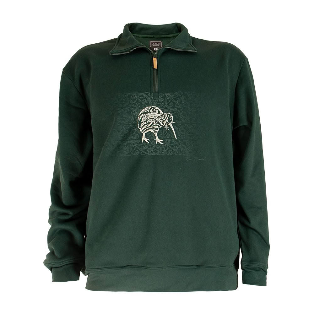 6130J_Web Kowhaiwhai Kiwi Half Zip Sweatshirt - Image 1